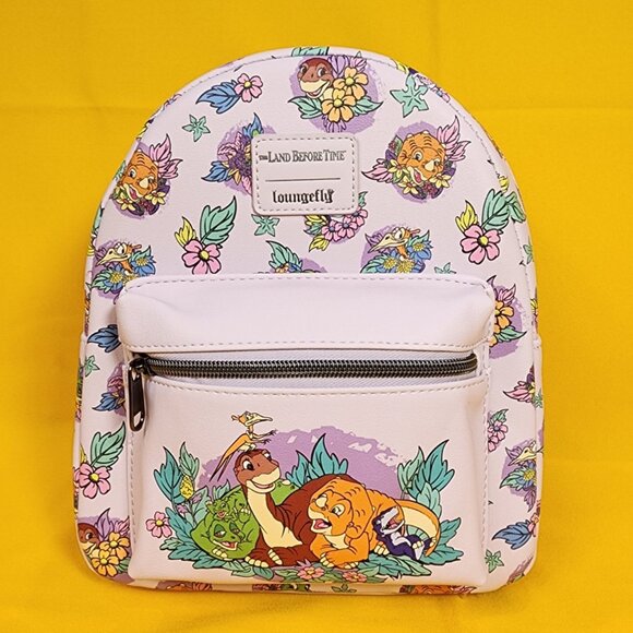 Loungefly The Land Before Time Dinosaurs Floral Purple Soft Tag Mini Backpack - Picture 1 of 12